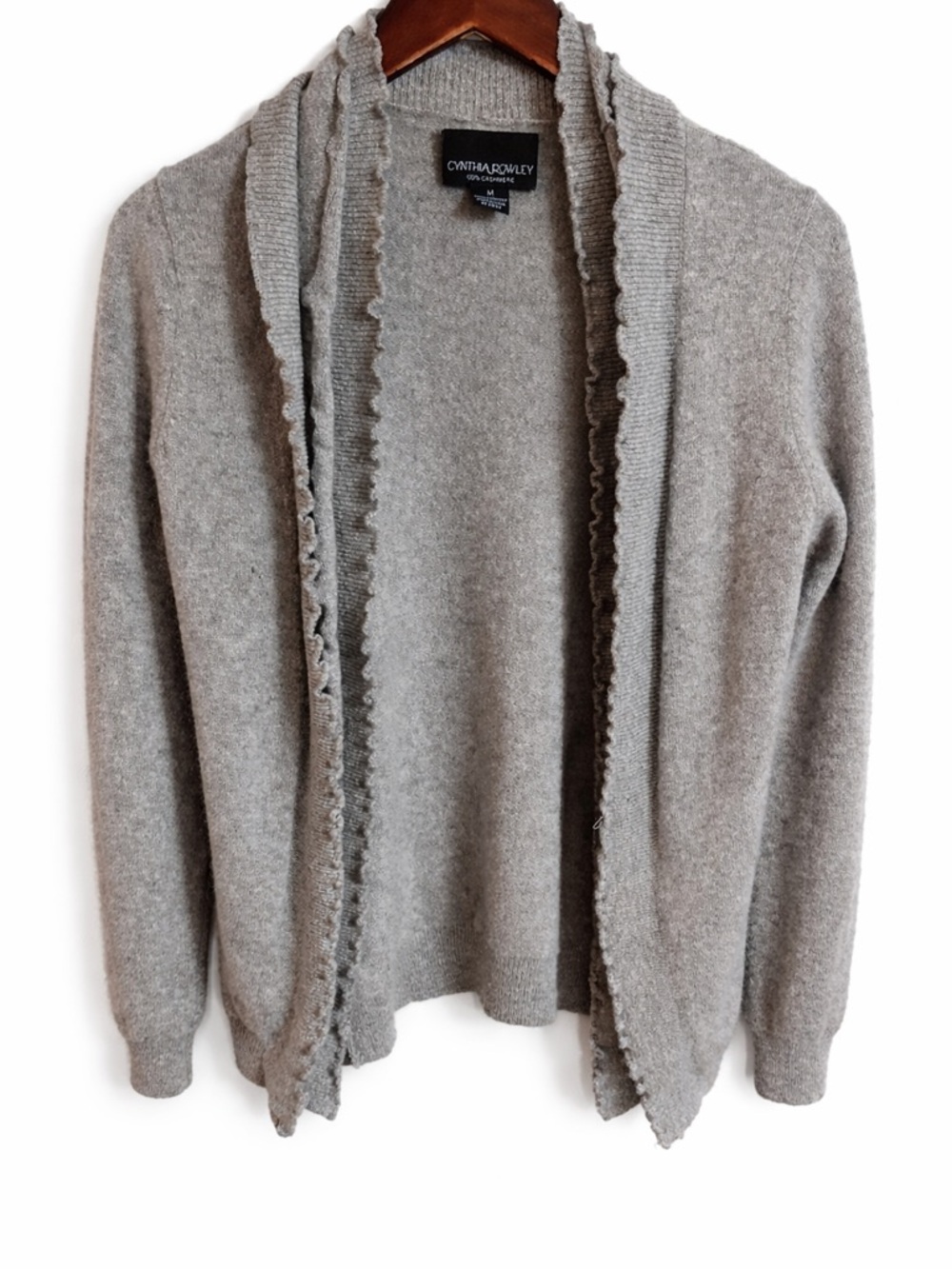Cynthia Rowley Women's Gray Open-Front Ruffle Cardigan Sweater 100% Cashmere